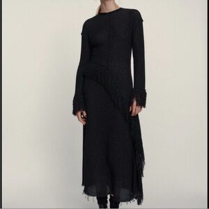 ZARA Studio Long Shimmery Black Knit Dress with Metallic Sliver accents
